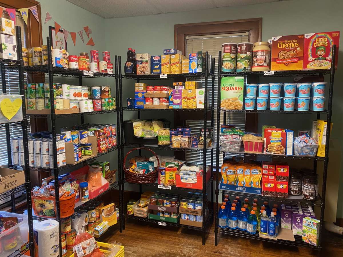Resource Room in the Sloss Center filled with food, beverages, and other basic need-related items