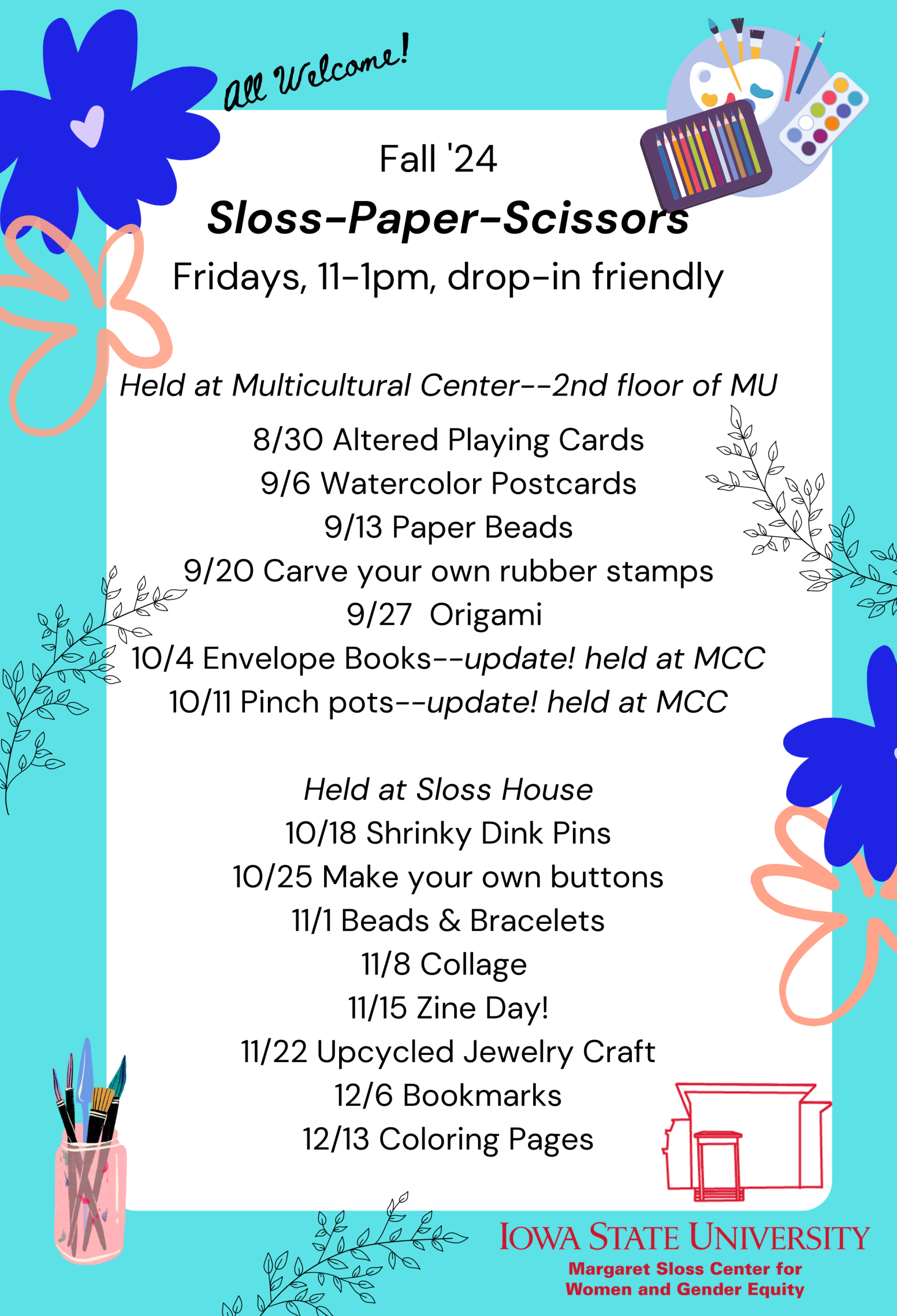 schedule of events for Sloss Paper Scissors Fall '25